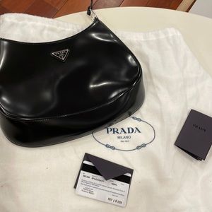 PRADA Cleo Brushed Leather Black Shoulder Bag